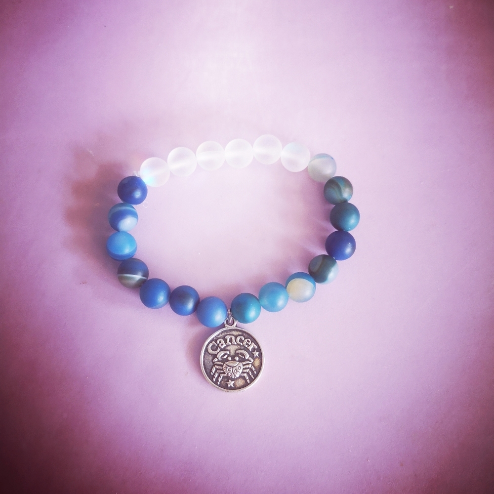 Cancer zodiac sign bracelet with semi precious stones